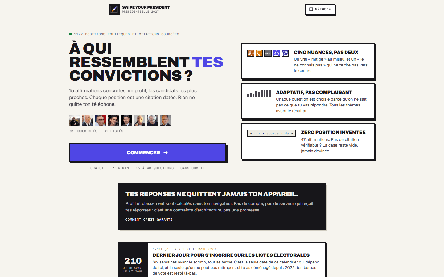 Page d'accueil du site Swipe Your President