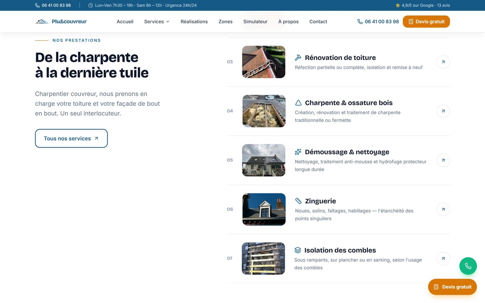 Plu&couvreur, section services
