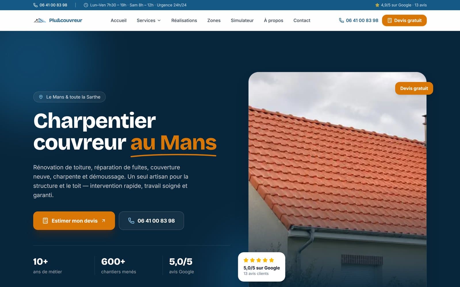 Page d'accueil du site Plu&couvreur